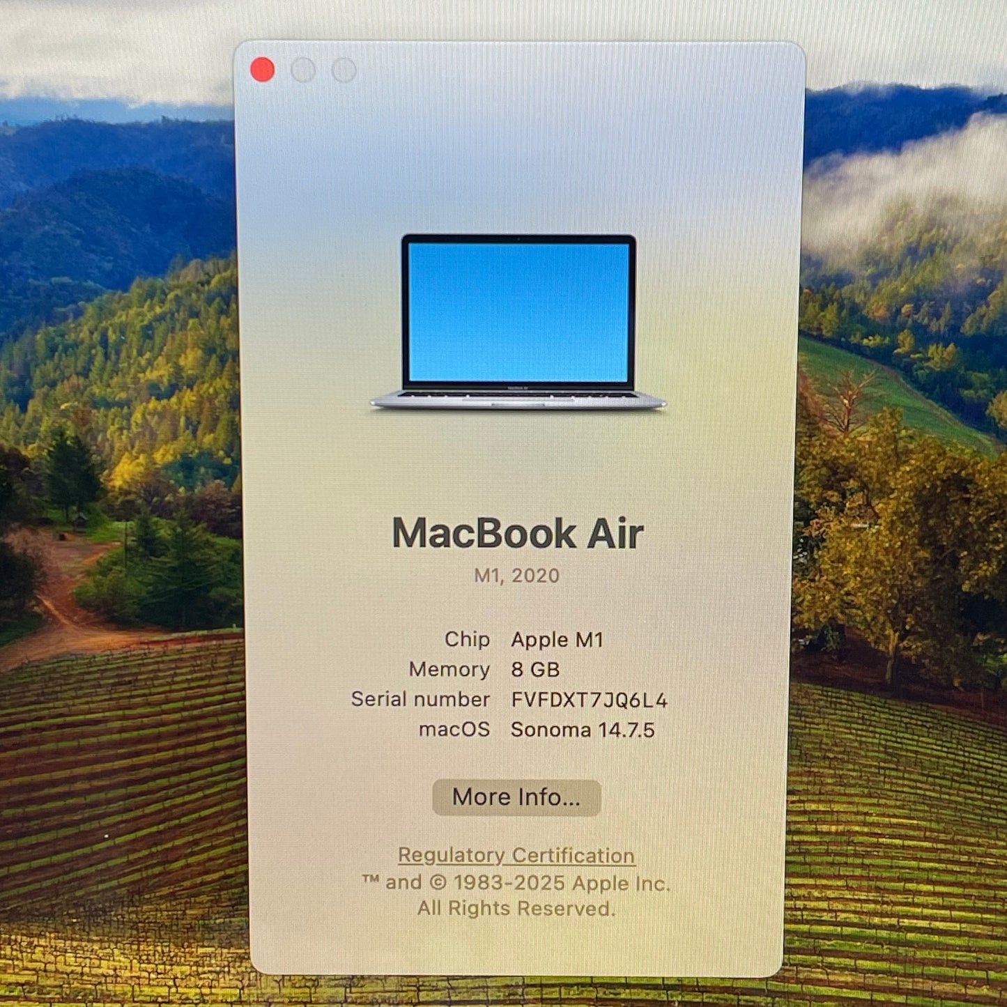 2020 Apple MacBook Air 13.3" M1 7C GPU 3.2GHz 8GB RAM 256GB SSD MGN63LL/A
