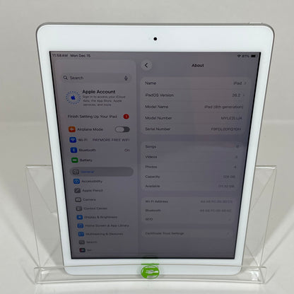 WiFi Only Apple iPad 8th Gen 128GB Silver MYLE2LL/A