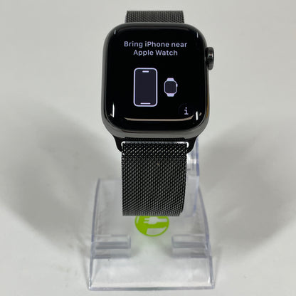 Unlocked Apple Watch Series 8 41MM Graphite Stainless Steel Milanese Loop MNJL3LL/A