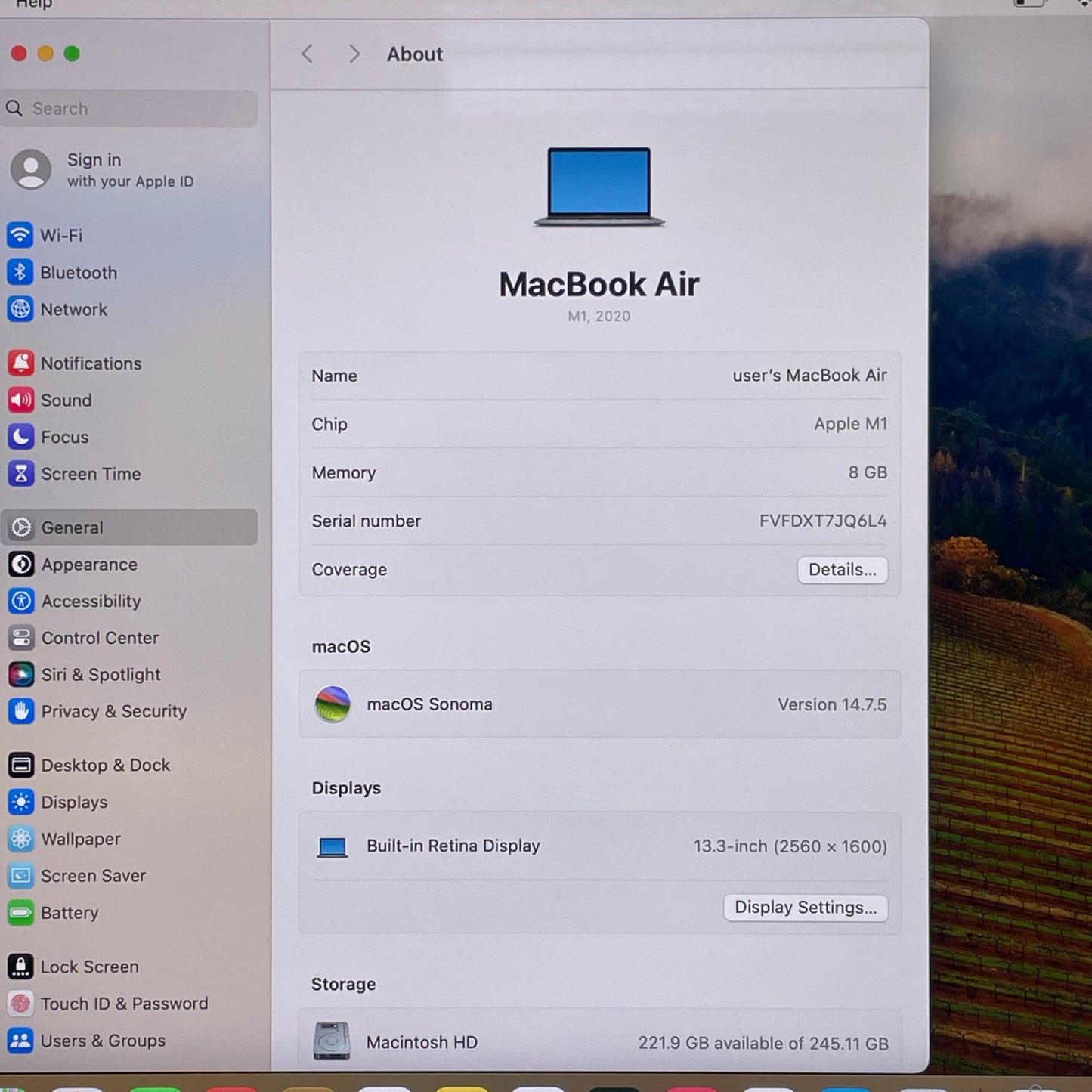 2020 Apple MacBook Air 13.3" M1 7C GPU 3.2GHz 8GB RAM 256GB SSD MGN63LL/A
