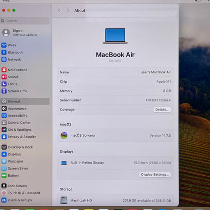 2020 Apple MacBook Air 13.3" M1 7C GPU 3.2GHz 8GB RAM 256GB SSD MGN63LL/A