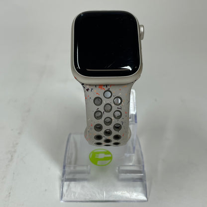 GPS Only Apple Watch Series 9 41MM Starlight Aluminum Veiled Grey Nike Sport Band MR9K3LL/A