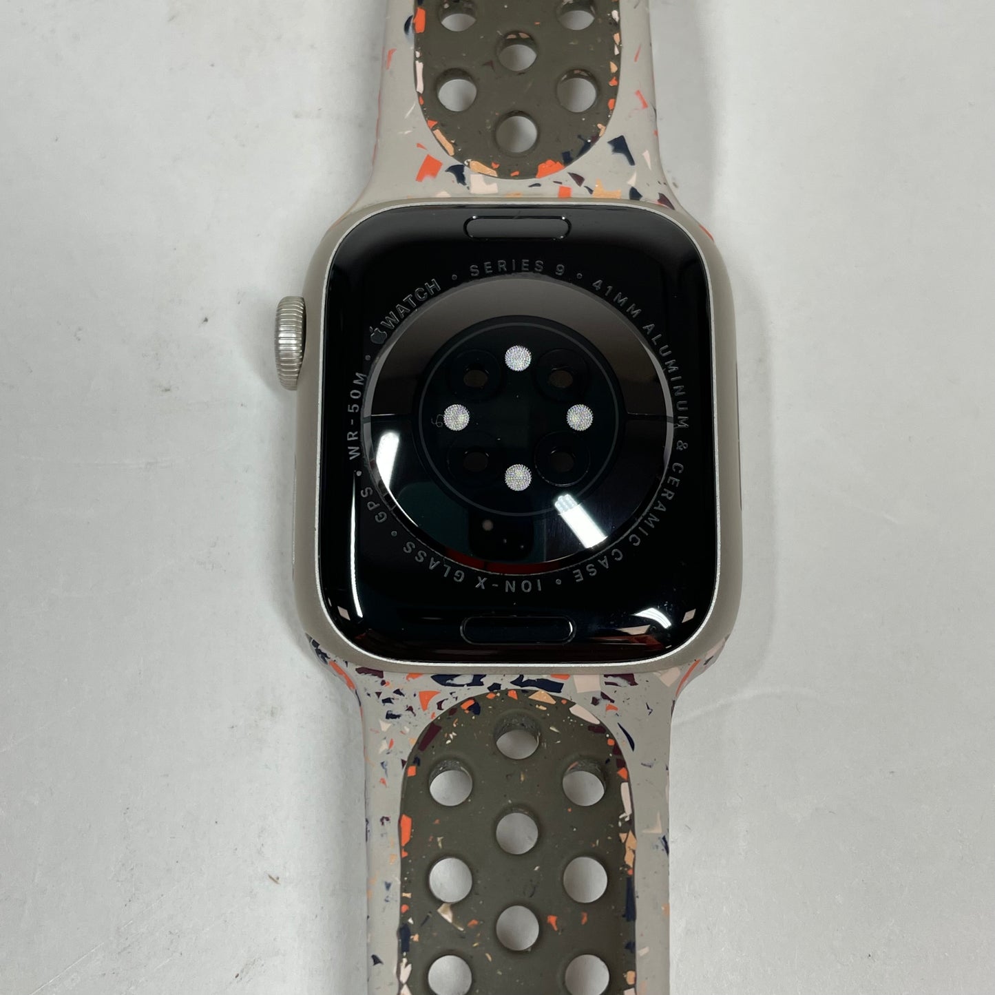 GPS Only Apple Watch Series 9 41MM Starlight Aluminum Veiled Grey Nike Sport Band MR9K3LL/A