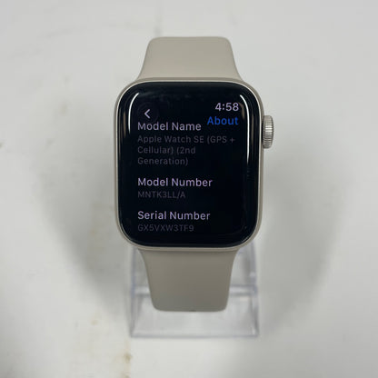 Unlocked Apple Watch SE 2nd Gen 40MM Silver Aluminum Beige Sport Band MNTK3LL/A