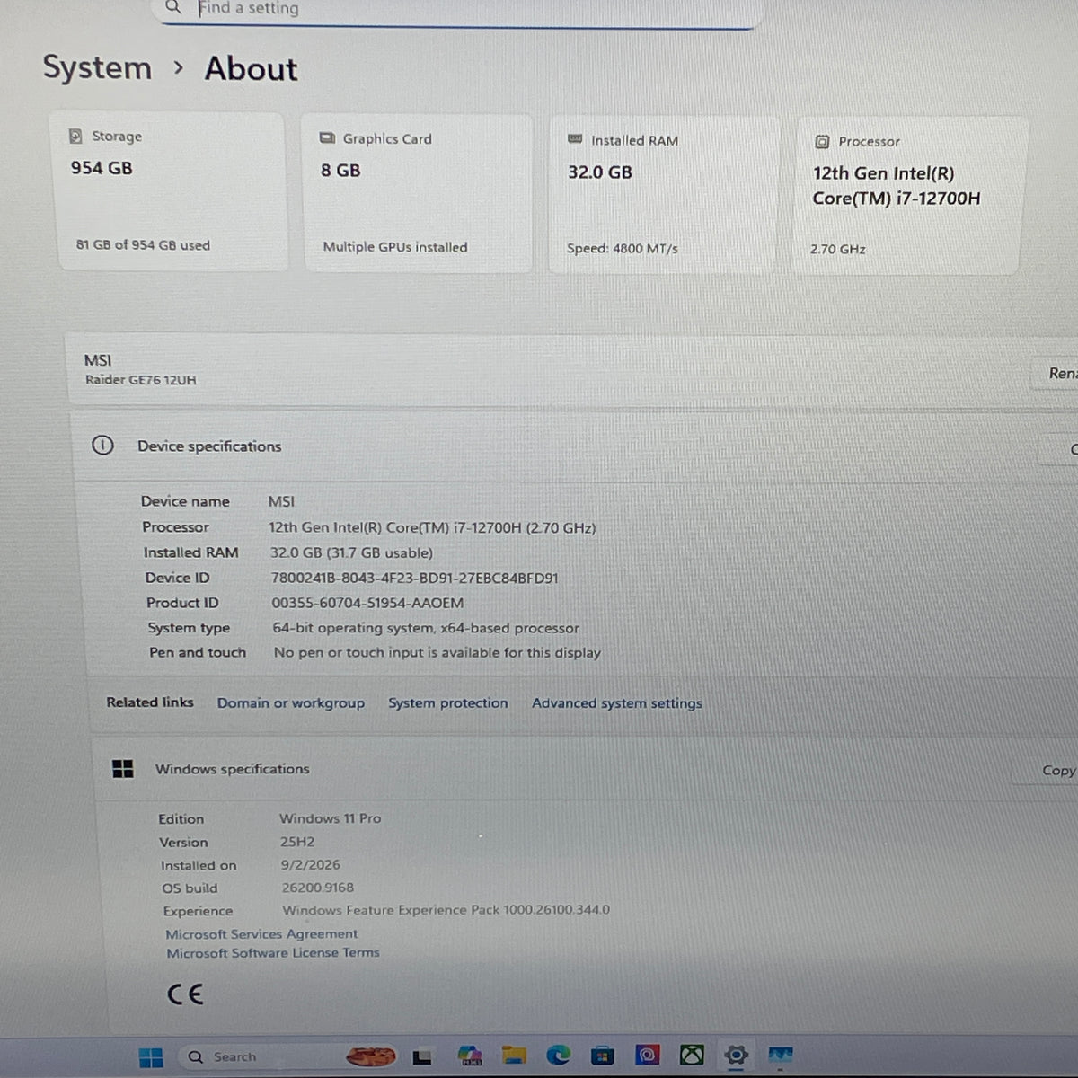 MSI Raider GE76 12UH MS-17K4 17.3" i7-12700H 2.7GHz 32GB RAM 1TB SSD GeForce RTX 3080