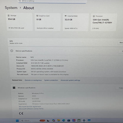 MSI Raider GE76 12UH MS-17K4 17.3" i7-12700H 2.7GHz 32GB RAM 1TB SSD GeForce RTX 3080