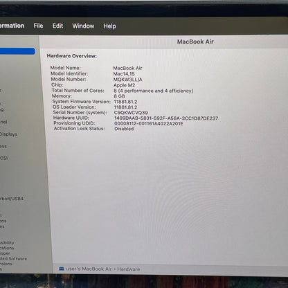 2023 Apple MacBook Air 15" M2 10C GPU 3.5GHz 8GB RAM 256GB SSD MQKW3LL/A