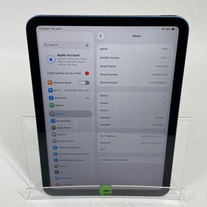 WiFi Only Apple iPad 11" (A16) 128GB Blue MD4A4LL/A