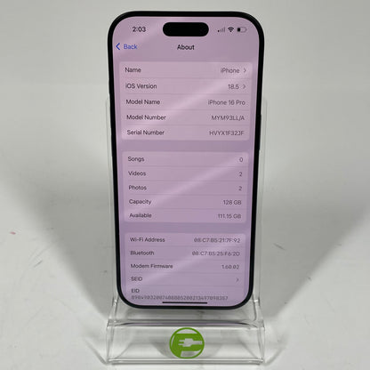 T-Mobile Apple iPhone 16 Pro 128GB 18.5 Black MYM93LL/A