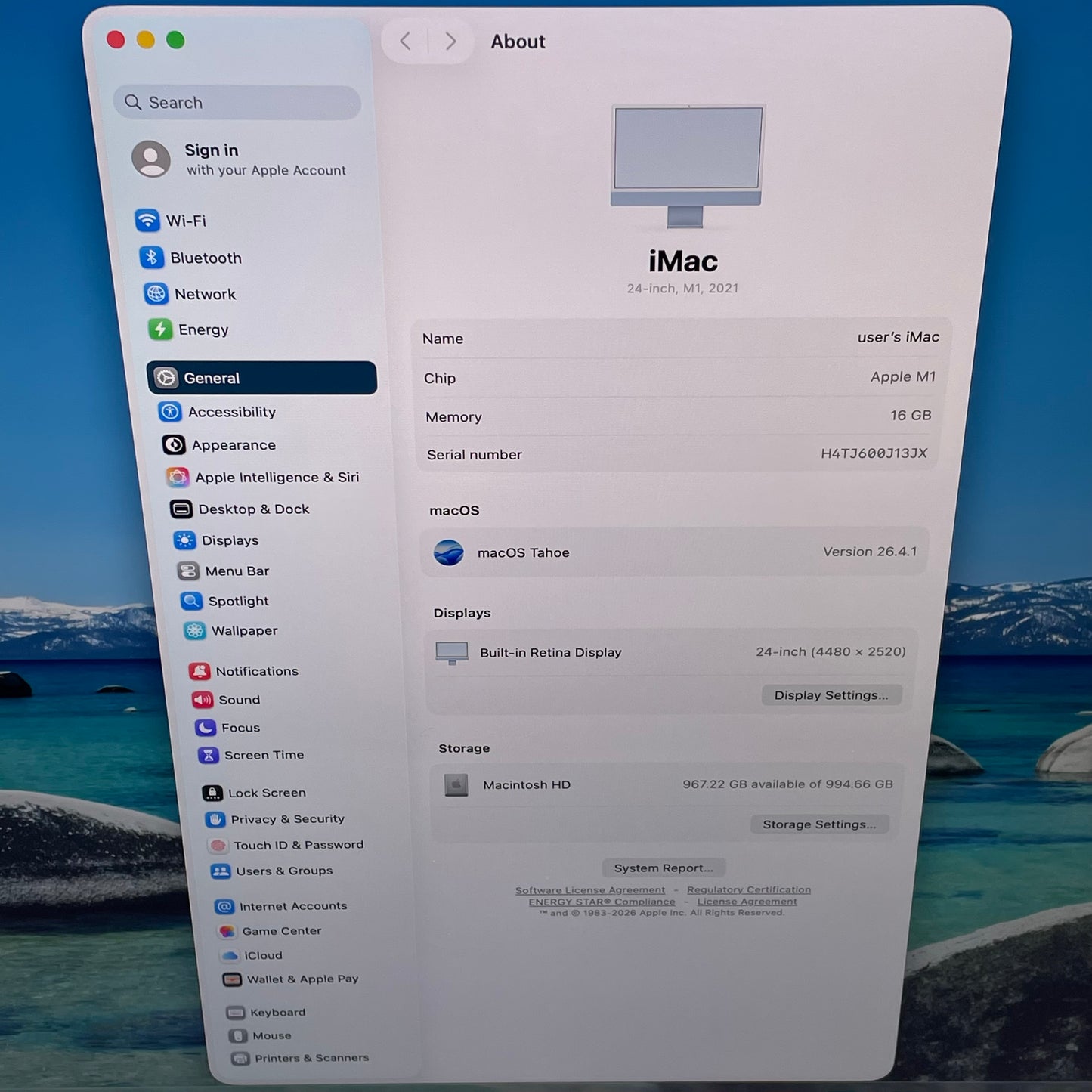2021 Apple iMac 24" M1 8 Core 3.2GHz 16GB RAM 1TB SSD Blue MJVN3LL/A