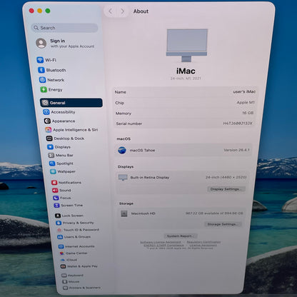 2021 Apple iMac 24" M1 8 Core 3.2GHz 16GB RAM 1TB SSD Blue MJVN3LL/A