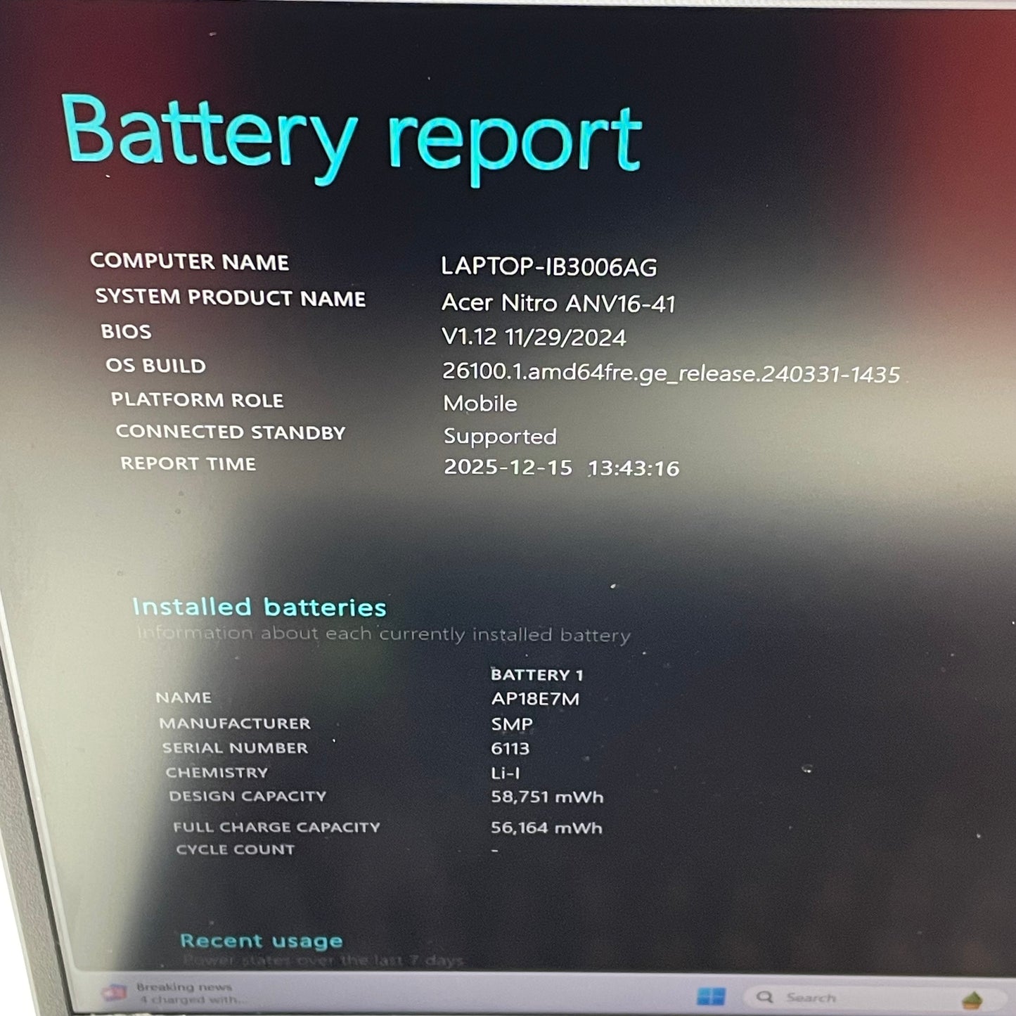 Acer Nitro V 16 ANV16-41 16" Ryzen 7 8845HS 3.8GHz 32GB RAM 1TB SSD GeForce RTX 4060