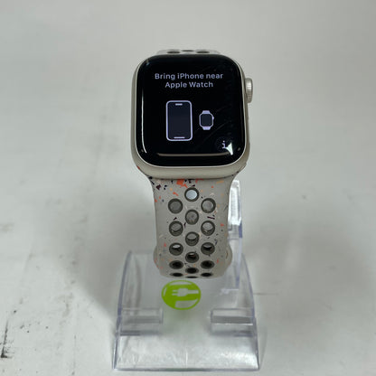 GPS Only Apple Watch Series 9 41MM Starlight Aluminum Veiled Grey Nike Sport Band MR9K3LL/A