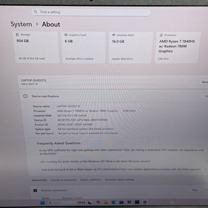 Acer Nitro 17 N23Q4 17.3" Ryzen 7 7840HS 3.8GHz 16GB RAM 1TB SSD GeForce RTX 4050