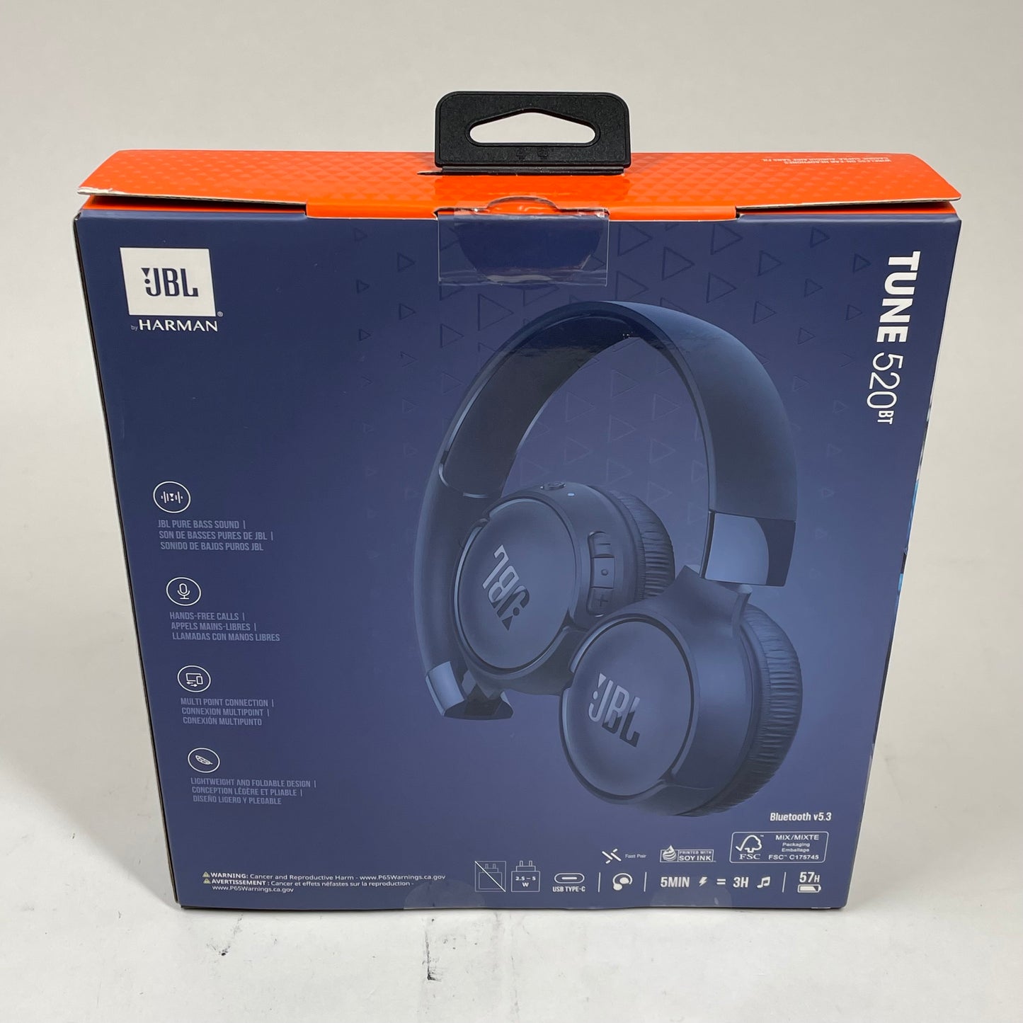 New JBL Tune 520BT Wireless On-Ear Bluetooth Headphones Blue