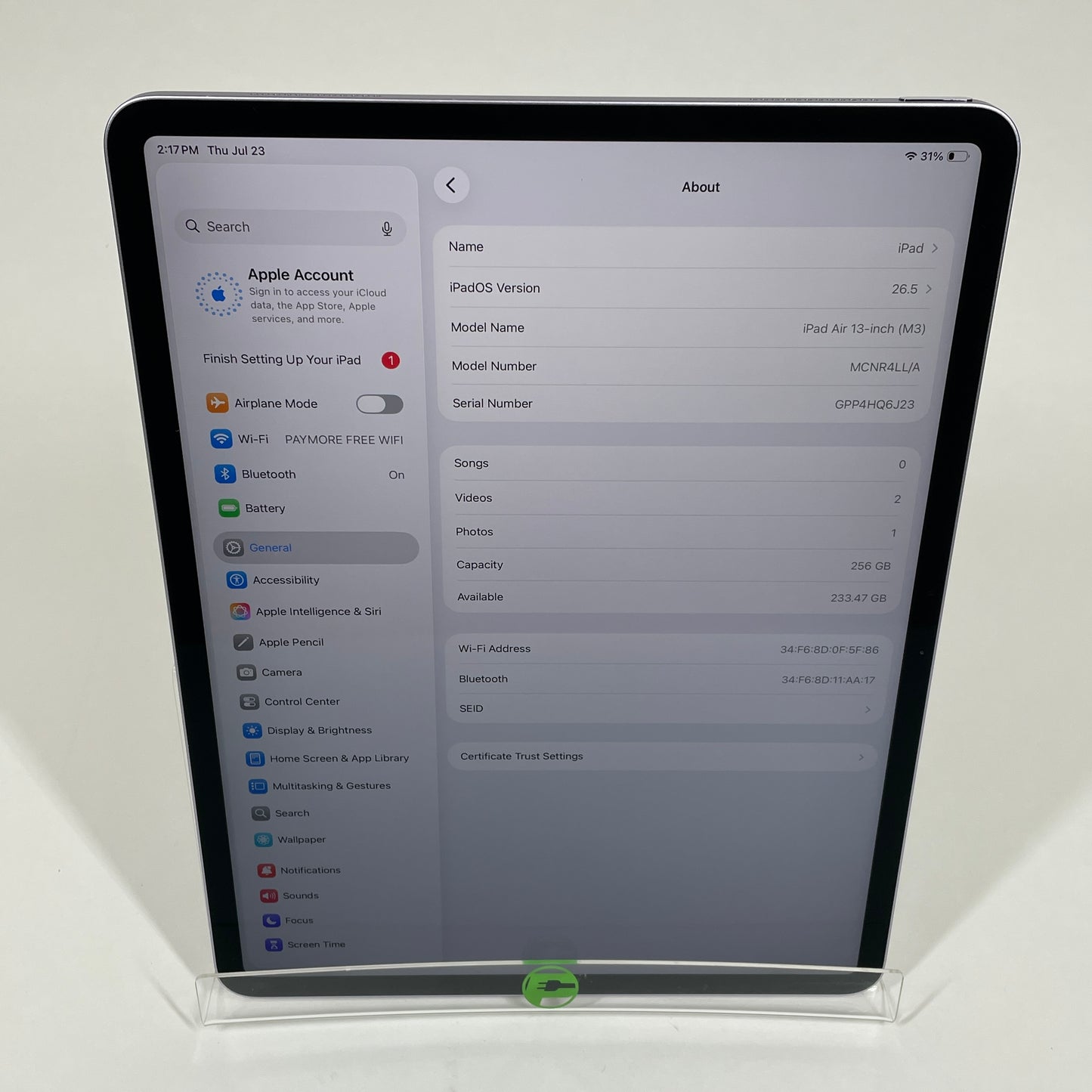 WiFi Only Apple iPad Air 13" M3 256GB Purple MCNR4LL/A