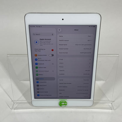 Unlocked Apple iPad Mini 5th Gen 256GB Silver MUXN2LL/A