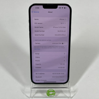 Unlocked Apple iPhone 13 Pro Max 128GB 16.1.1 Graphite MLED3LL/A