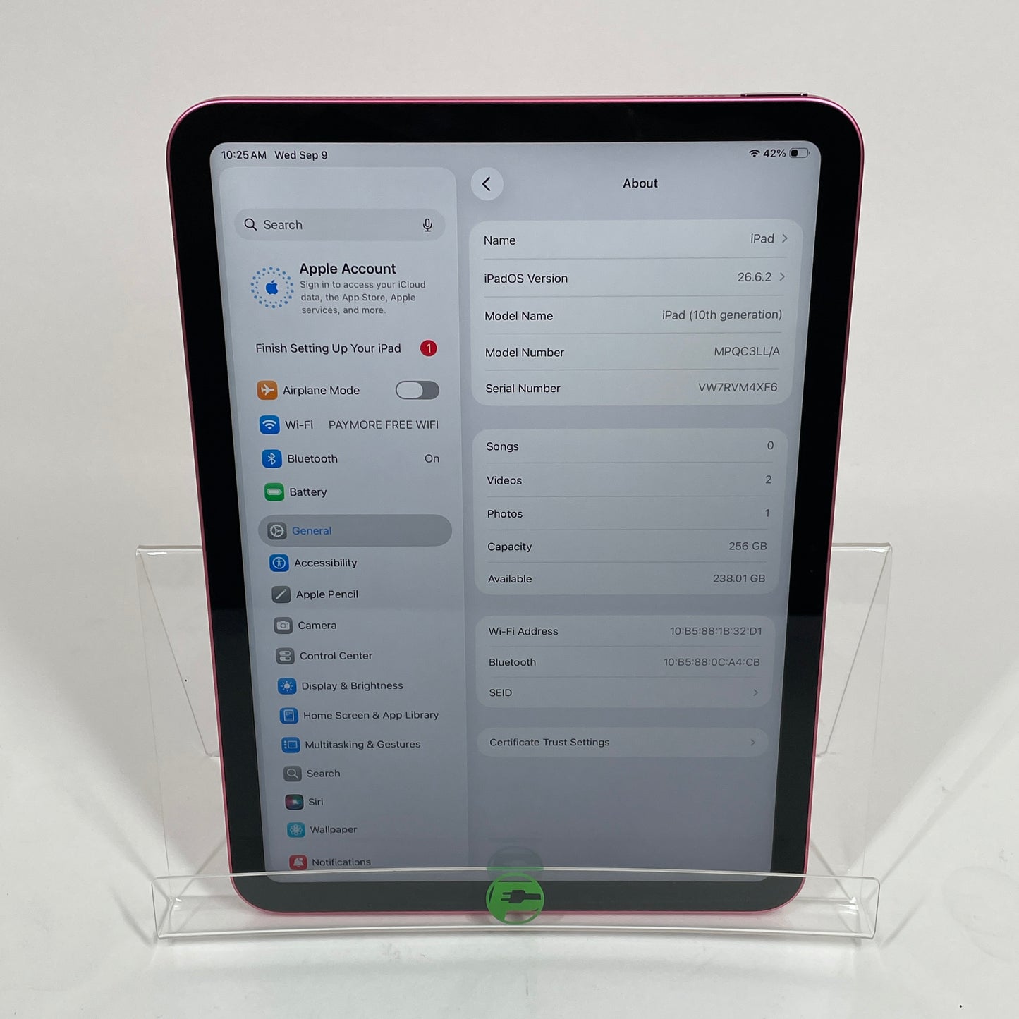 WiFi Only Apple iPad 10th Gen 256GB Pink MPQC3LL/A