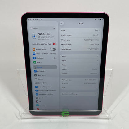 WiFi Only Apple iPad 10th Gen 256GB Pink MPQC3LL/A
