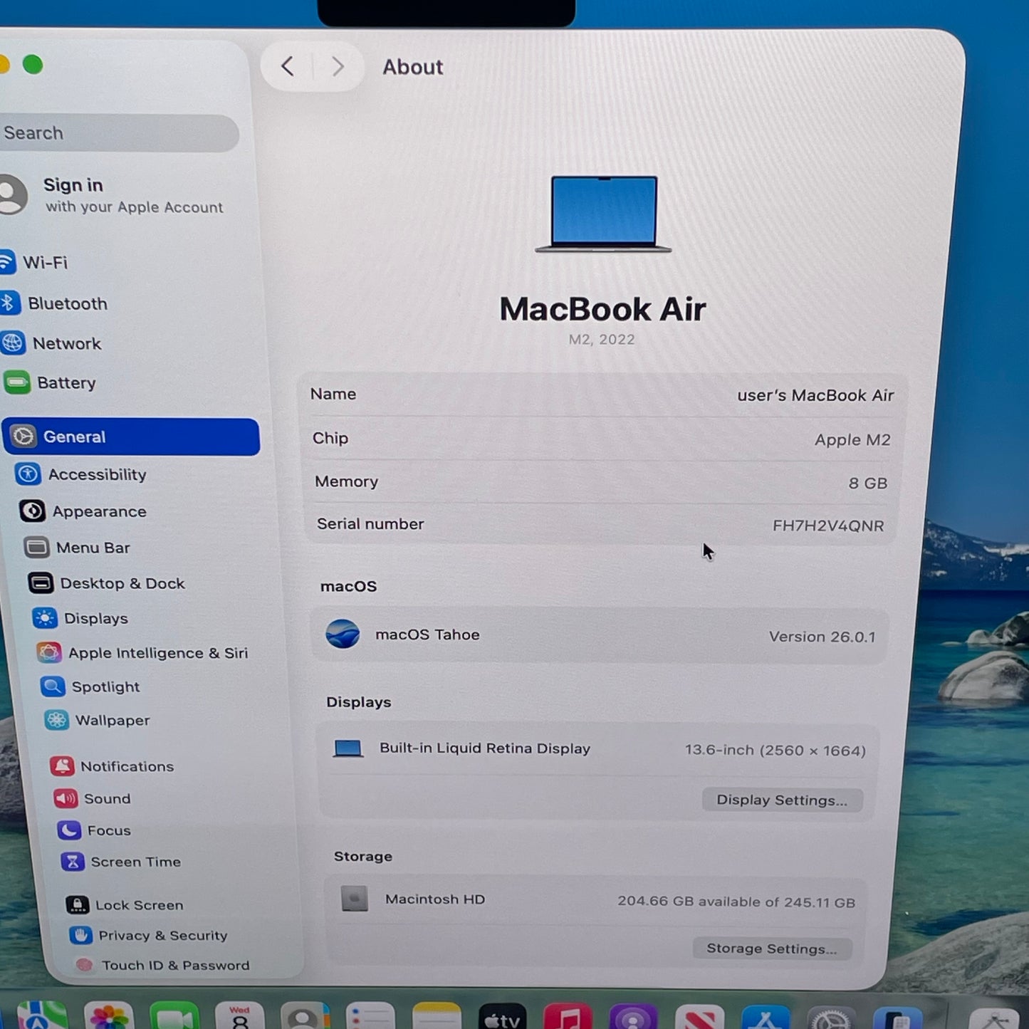 2022 Apple MacBook Air 13.6" M2 8C GPU 3.5GHz 8GB RAM 256GB SSD MLXW3LL/A