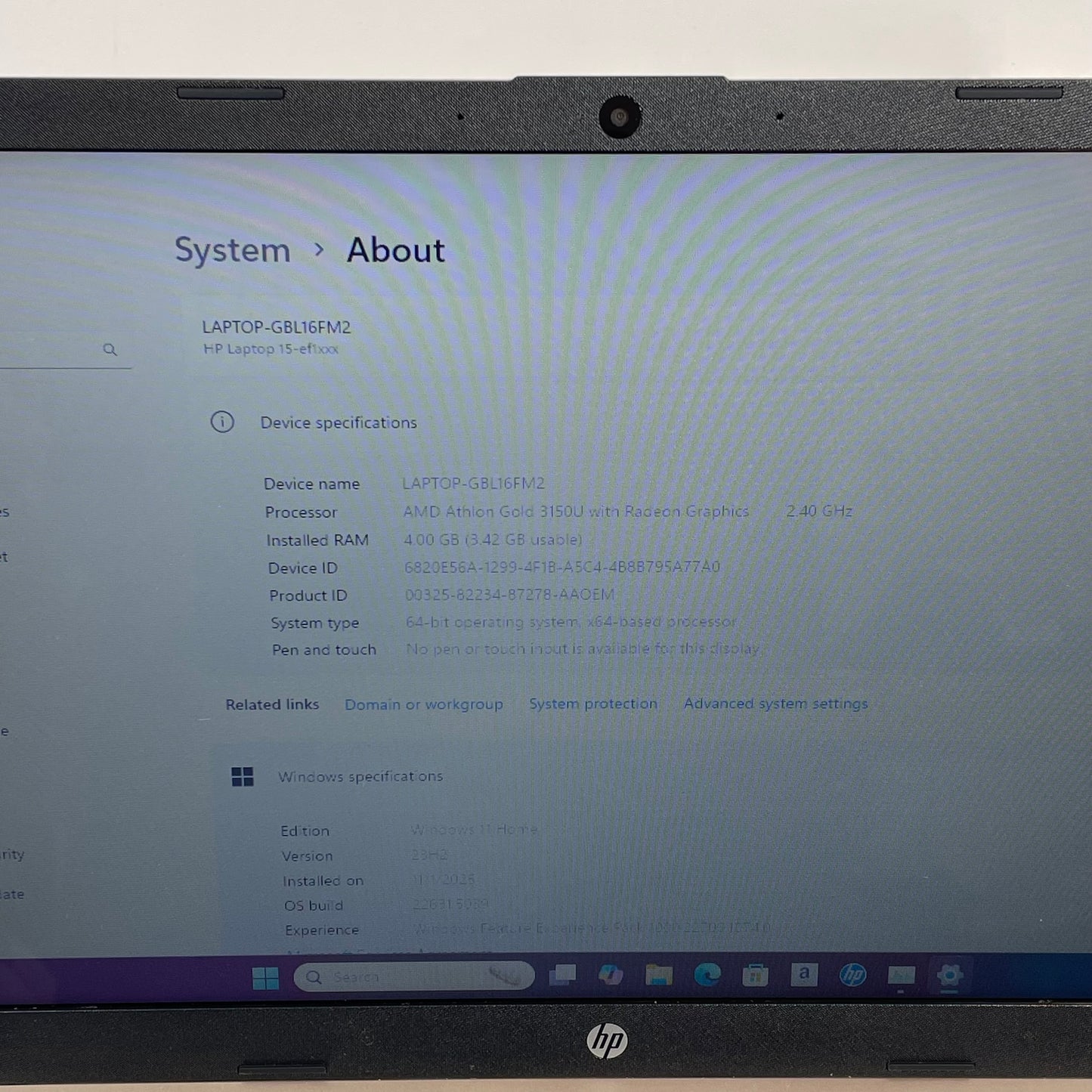 HP Laptop 15-ef1077nr 15.6" Athlon Gold 3150U 2.4GHz 4GB RAM 256GB SSD