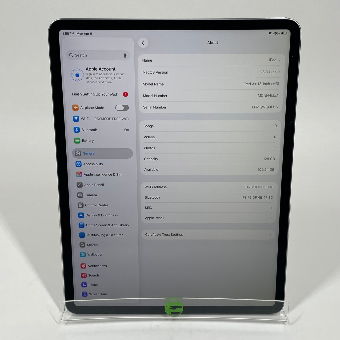 WiFi Only Apple iPad Air 13" M3 128GB Space Gray MCNH4LL/A