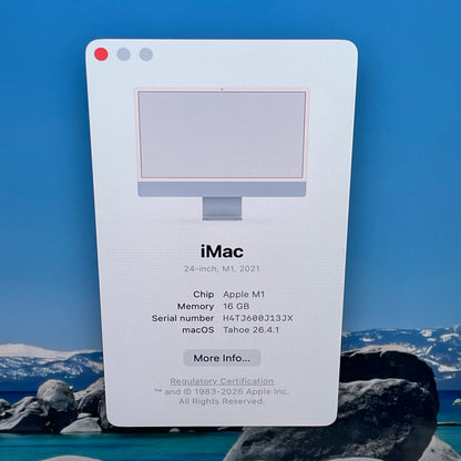 2021 Apple iMac 24" M1 8 Core 3.2GHz 16GB RAM 1TB SSD Blue MJVN3LL/A