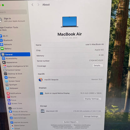 2023 Apple MacBook Air 15" M2 10C GPU 3.5GHz 8GB RAM 256GB SSD MQKW3LL/A