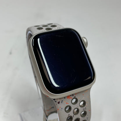 GPS Only Apple Watch Series 9 41MM Starlight Aluminum Veiled Grey Nike Sport Band MR9K3LL/A