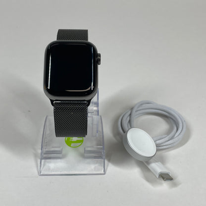 Unlocked Apple Watch Series 8 41MM Graphite Stainless Steel Milanese Loop MNJL3LL/A