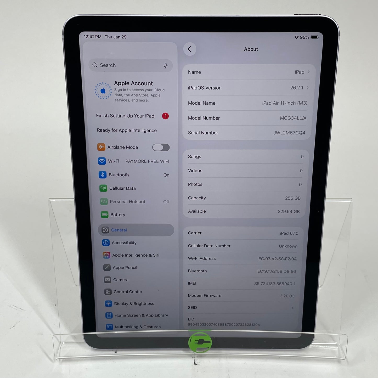 Unlocked Apple iPad Air 11" M3 256GB Purple MCG34LL/A