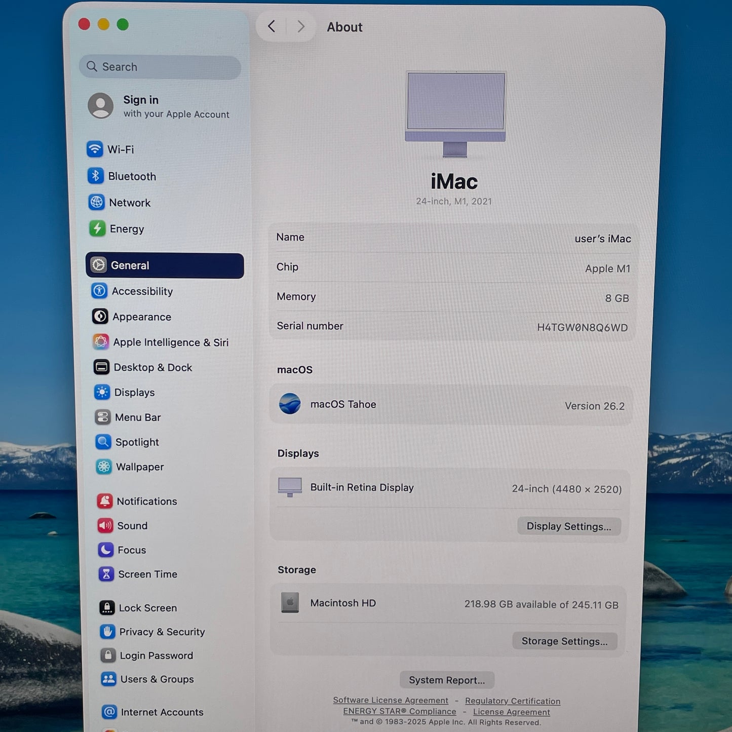 2021 Apple iMac 24" M1 8 Core 3.2GHz 8GB RAM 256GB SSD Silver MGPP3LL/A