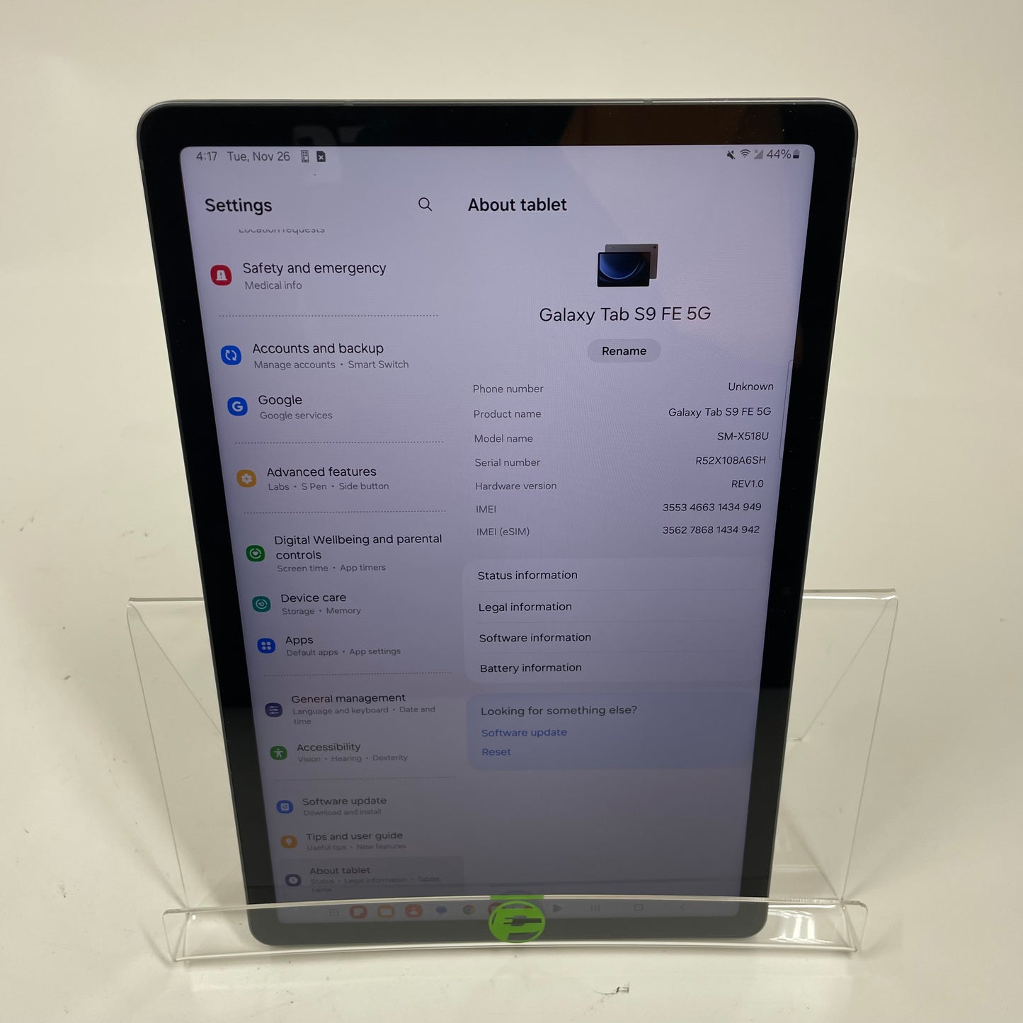 WiFi Only Samsung Galaxy Tab S9 FE 10.9" 128GB Silver SM-X518U