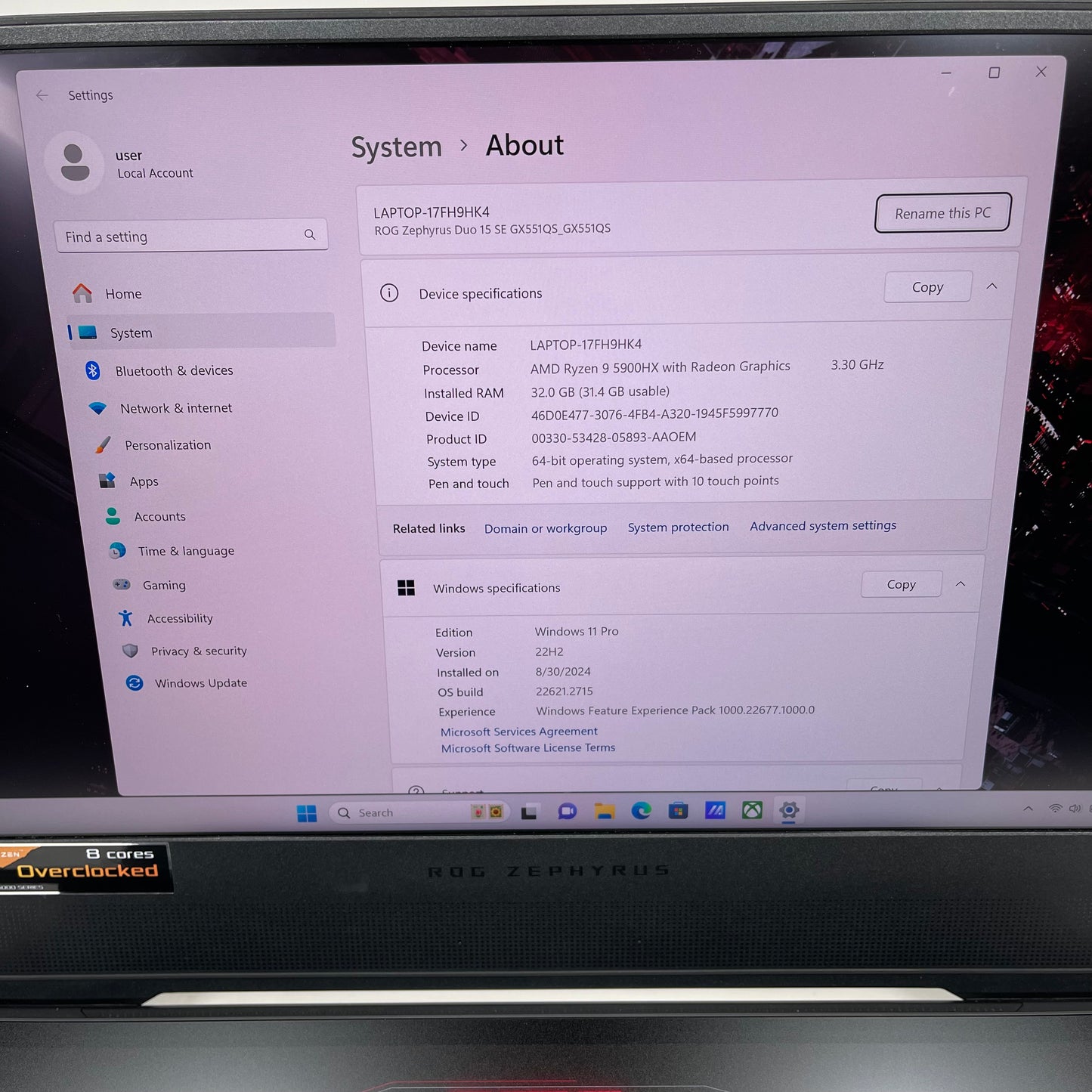 ROG Zephyrus Duo 15 SE GX551QS Ryzen 5900HX 32GB RAM 1TB SSD