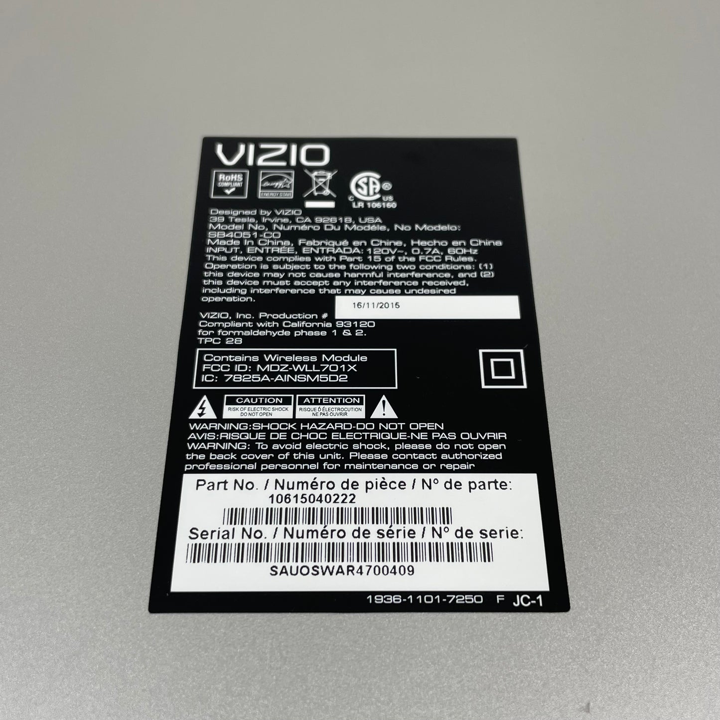 VIZIO SB4051-C0 Soundbar with Wireless Subwoofer Black READ