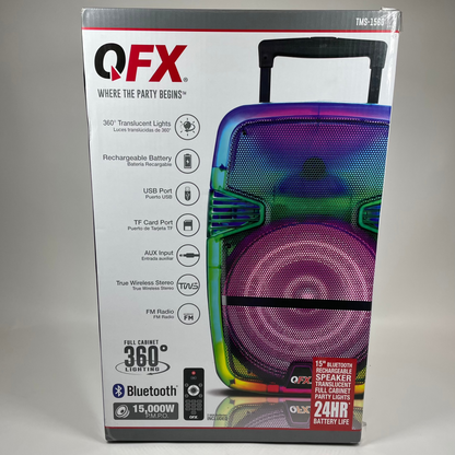 New QFX 15" Portable Bluetooth Speaker Multi-Color TMS-1560