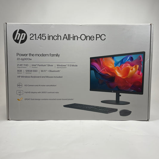 New HP All In One Desktop 22-dg0013w 21.45" Pentium Silver 1.8GHz 8GB RAM 128GB