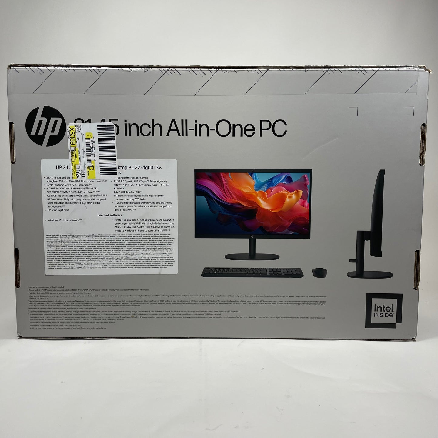 New HP All In One Desktop 22-dg0013w 21.45" Pentium Silver 1.8GHz 8GB RAM 128GB