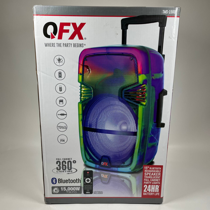 New QFX 15" Portable Bluetooth Speaker Multi-Color TMS-1560