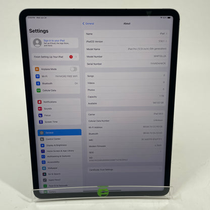 WiFi Only Apple iPad Pro 12.9" 5th Gen 1TB Silver MHNR3LL/A